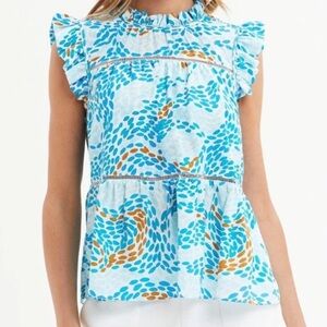 NWOT Marie Oliver Blue Dot Flutter Sleeve Top Size Small